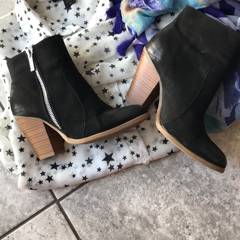 Black distressed suede ankle booties